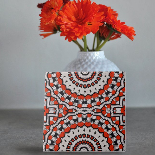 Red Black White Complex Mosaic Geometric Pattern Tile (Creator Uploaded)