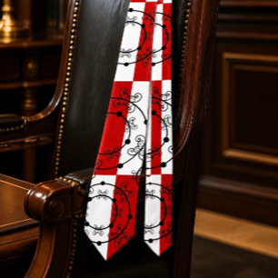 Red, Black & White Concentric Circles Neck Tie