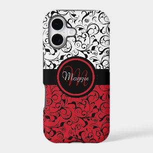 Red black white damask classy iphone 5 case