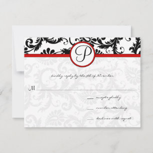 Red Black White Damask Floral Swirl RSVP Cards