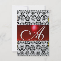 RED BLACK WHITE DAMASK GEM MONOGRAM rsvp silver