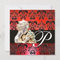 RED ,BLACK, WHITE DAMASK JEWEL MONOGRAM