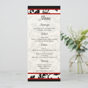 Red Black White Damask Monogram Menu