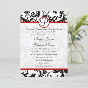 Red Black White Damask Swirl RSVP Cards