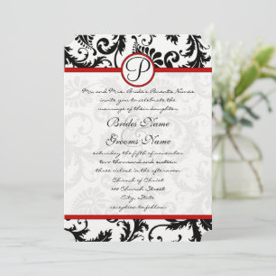 Red Black White Damask Swirl RSVP Cards