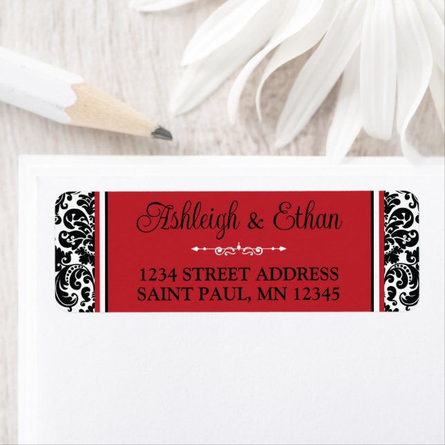 Red, Black White Damask Wedding Address (Insitu)