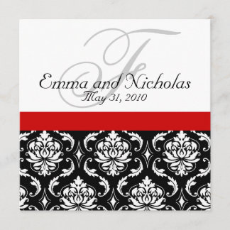Red Black White Damask Wedding Invitation