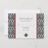 Red, Black, White Damask Wedding Reply Card