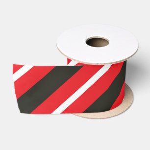 Red Black White Diagonal Lines Geometric Stripes Satin Ribbon