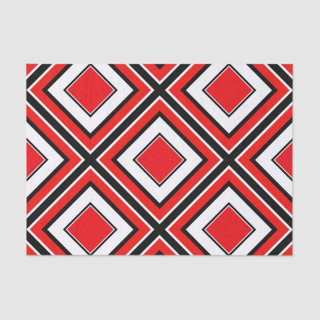 Red Black White Diamond Geometric Tissue Paper (Front)
