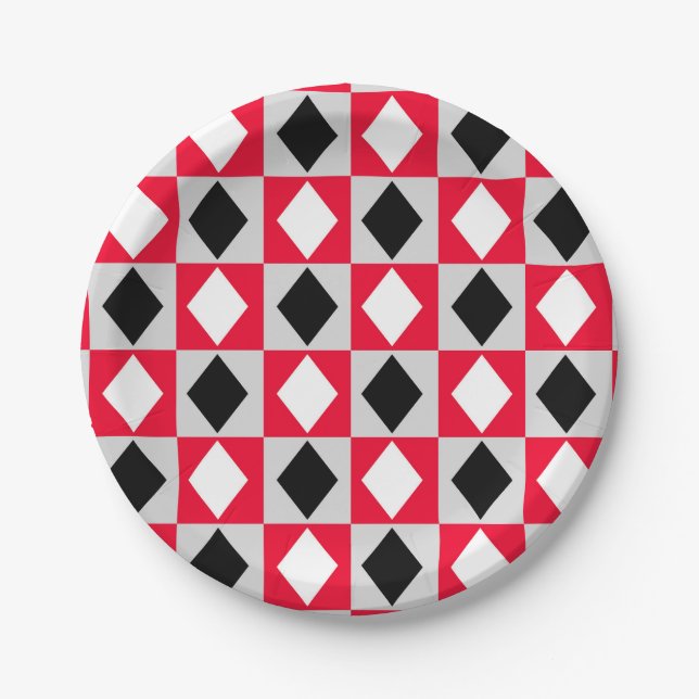 Red Black White Diamond Paper Plate (Front)