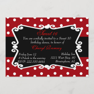 Red, Black, & White Dots Sweet 16 Party Invitation