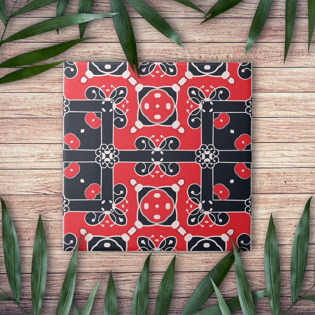 Red Black White Elegant Classy Modern Folk Ethnic Tile (Creator Uploaded)