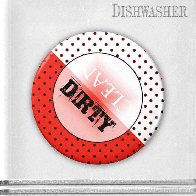 Red Black White Elegant Retro Dishwasher Magnet (Dishwasher magnet featuring an elegant red, black and white design with polka dots.)