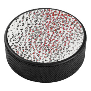 Red  Black & White  Faux Leather Sprinkle Design Hockey Puck