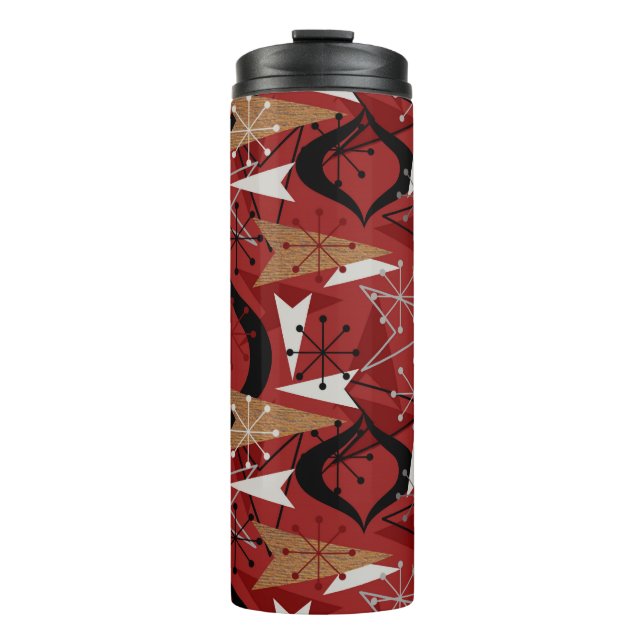 Red, Black, White, Faux Wood | Atomic Mid Century Thermal Tumbler (Front)