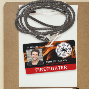 Red, Black & White Firefighter Photo ID ID Badge
