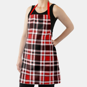 Red Black White Flannel Tartan Pattern Design  Apron