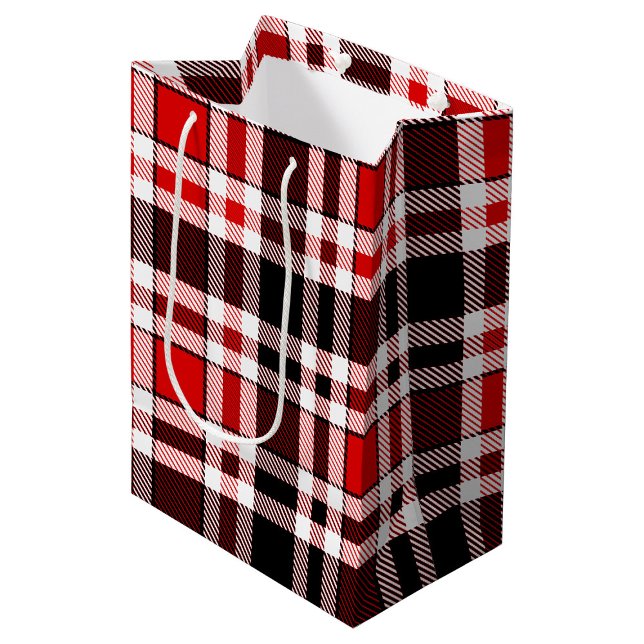 Red Black White Flannel Tartan Pattern Design  Medium Gift Bag (Creator Uploaded)