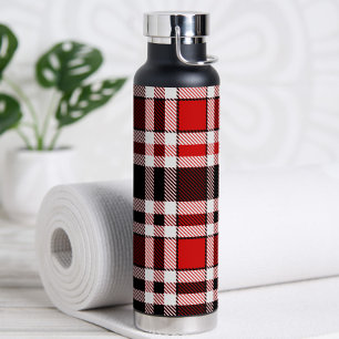 Red Black White Flannel Tartan Pattern Design Water Bottle