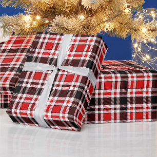 Red Black White Flannel Tartan Pattern Design Wrapping Paper
