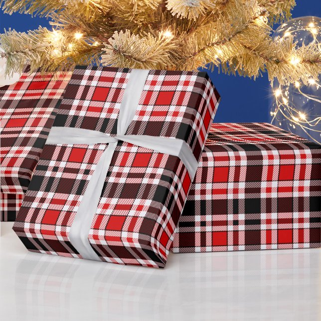 Red Black White Flannel Tartan Pattern Design  Wrapping Paper (Creator Uploaded)