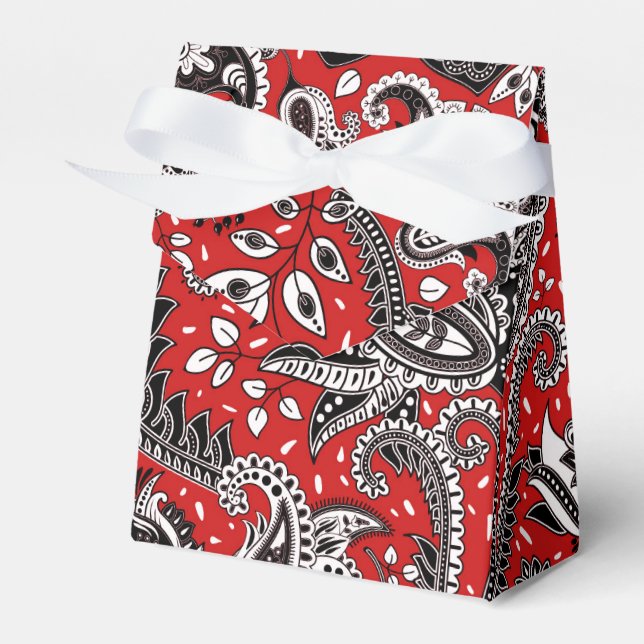 Red Black & White Floral Paisley Bohemian Boho Favour Box (Front Side)