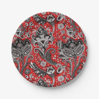 Red Black & White Floral Paisley Bohemian Boho