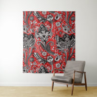 Red Black & White Floral Paisley Bohemian Boho
