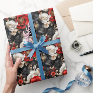 Red, Black & White Floral Wrapping Paper