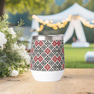 Red Black White Geometric Folk Pattern