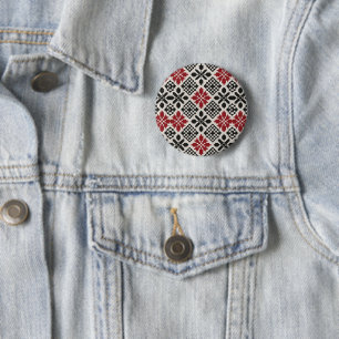Red Black White Geometric Folk Pattern 6 Cm Round Badge