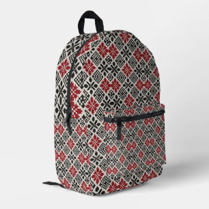 Red Black White Geometric Folk Pattern Backpack 