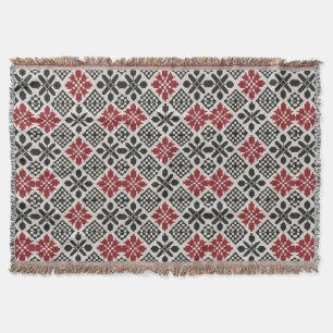 Red Black White Geometric Folk Pattern Ethnic  Throw Blanket