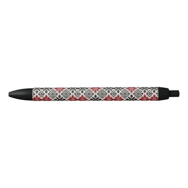 Red Black White Geometric Folk Pattern Ink Pen (Front)