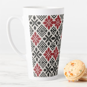 Red Black White Geometric Folk Pattern Latte Mug