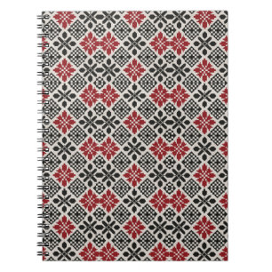 Red Black White Geometric Folk Pattern Notebook