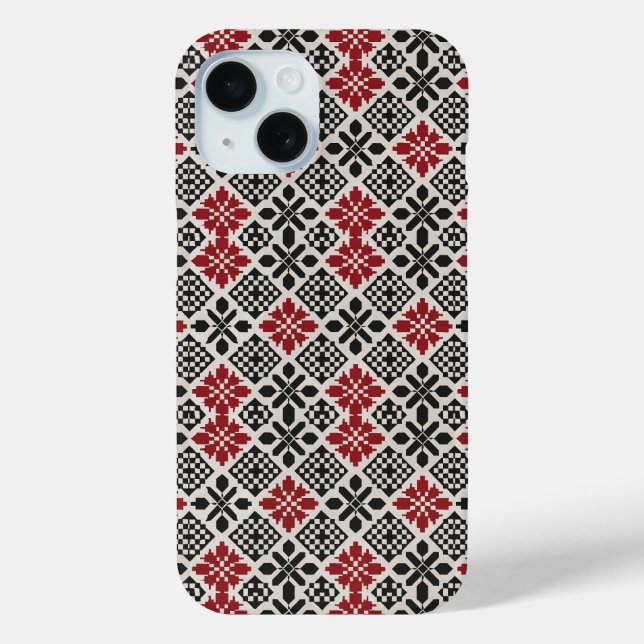 Red Black White Geometric Keffiyeh Folk Pattern  Case-Mate iPhone Case (Back)