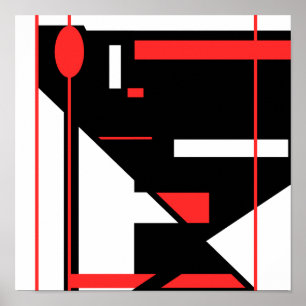 Red Black White Geometric MCM-like Design Poster