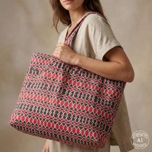 Red Black White Geometric Mosaic Op Art Retro Fabric
