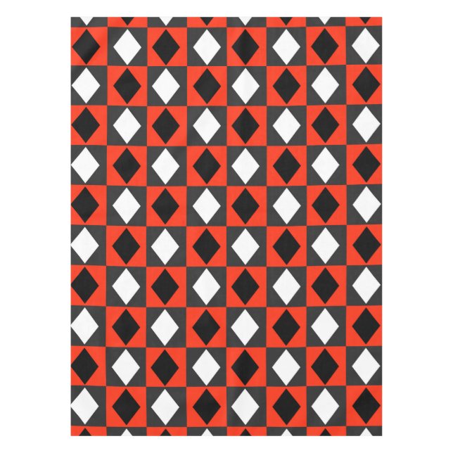 Red Black White Geometric Rhombus Diamond Tablecloth (Front)