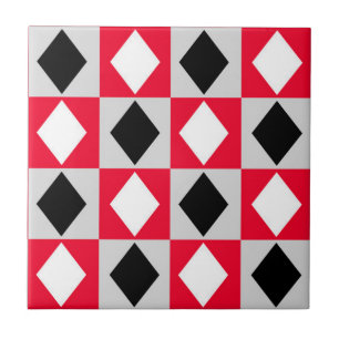 Red Black White Geometric Rhombus Diamond Tile