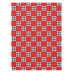Red Black White Geometric Square Triangle Tablecloth
