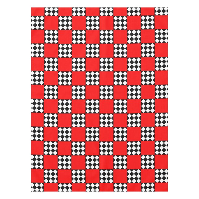Red Black White Geometric Square Triangle Tablecloth (Front)