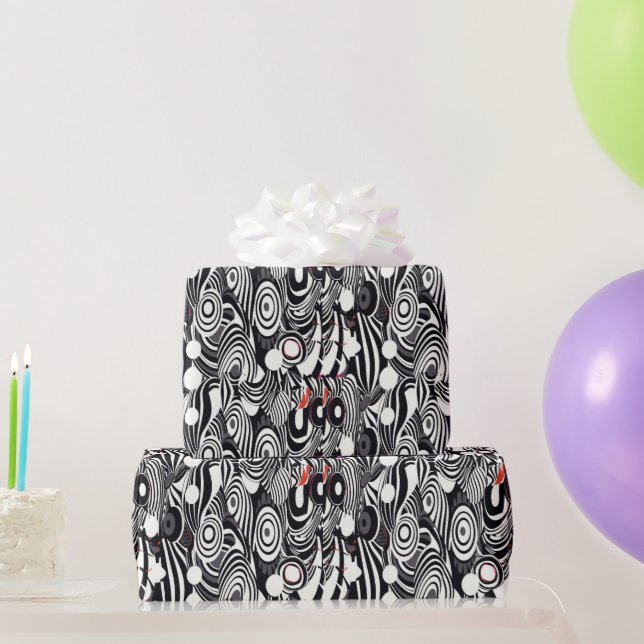 Red Black White Geometrics Abstract Wrapping Paper (Party Gifts)