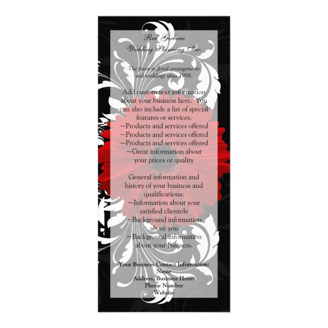 Red, Black, White Gerbera Daisy Menu, Program Rack Card (Front)