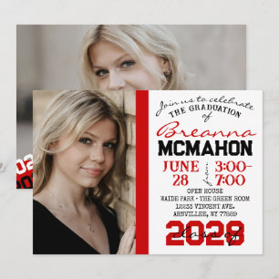Red, Black & White Graduation 2 Photo Invitation