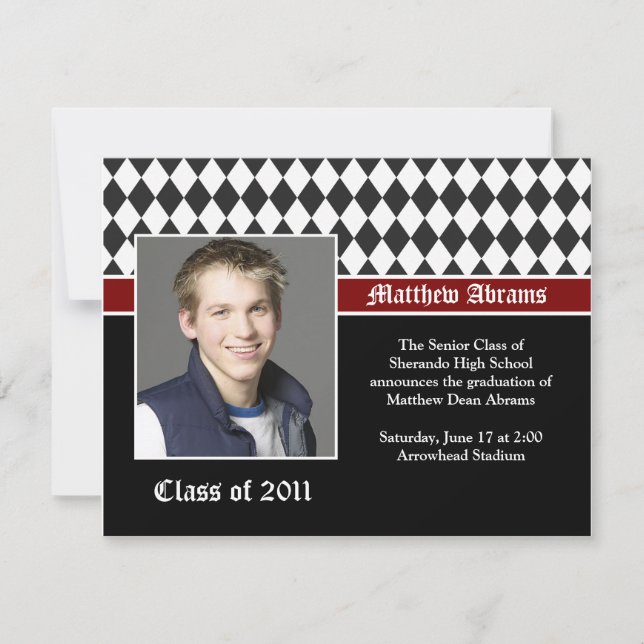 Red Black White Graduation Invitation (Front)