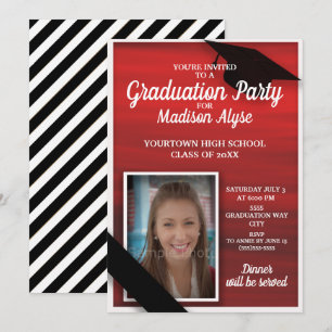 Red Black White Graduation Party Photo Invitation