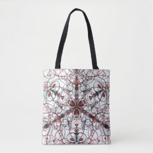 Red, Black, White & Grey Kaleidoscope Tote Bag